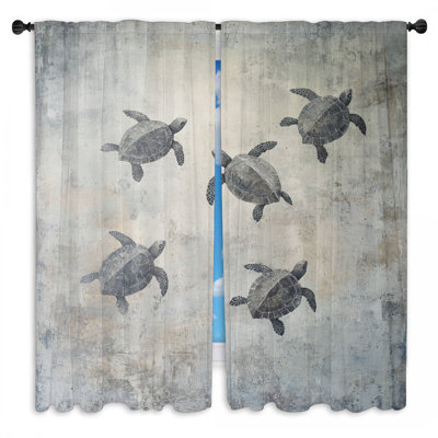 Turtle Window Curtains  Oceanic Cute Drapes - 2 Panels