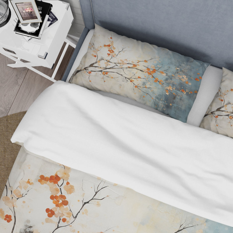 Ensemble de housse de couette en microfibre / polyester orange et bleu sarcelle