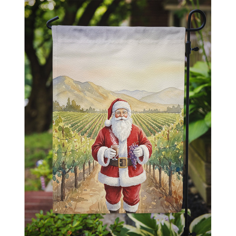 Drapeau de Noël père Noël dans le vignoble, Taille du jardin, Santa in the Vineyard