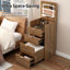 Meuble-lavabo compact 3 en 1 avec miroir rabattable, rangement et tabouret roulant