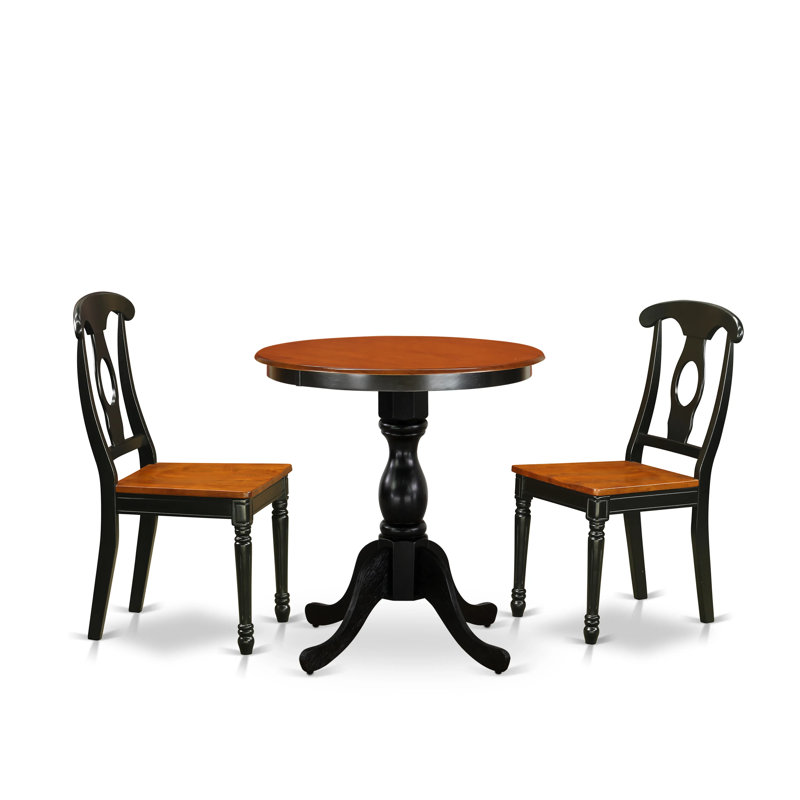 Ensemble de coin repas 3 pièces pour petits espaces comprenant une table ronde avec piédestal et 2 chaises de cuisine, 30 po x 30 po, noir et cerise