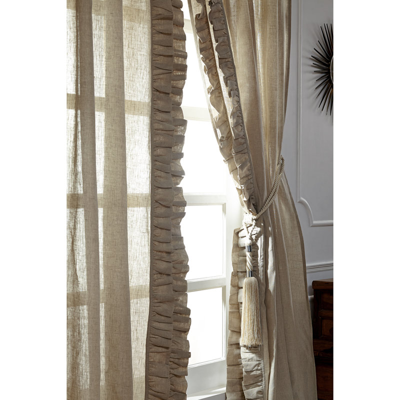 Banji Cotton Blend Semi Sheer Curtain Pair, Natural
