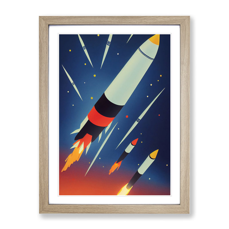 The Unbeatable Spaceship Rocket - Single Picture Frame Print, Oak, 46cm H x 34cm W x 2cm D
