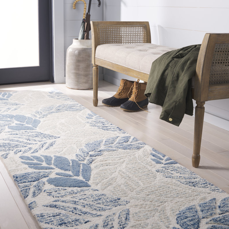 Msr Jardin Martha Stewart 300 Hand Tufted Wool/Cotton Floral Rug in Ivory/Blue, Runner 2'3" x 8'