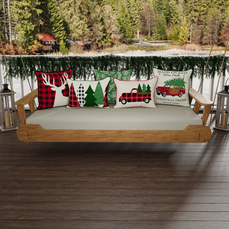 16" x 12" Outdoor Lumbar Throw Pillow with Welt, Red/White/Green