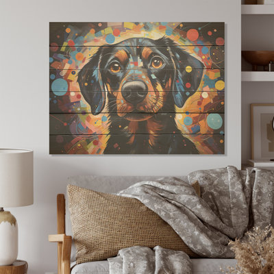 Dachshund Delight I - chien, art mural sur bois de pin naturel