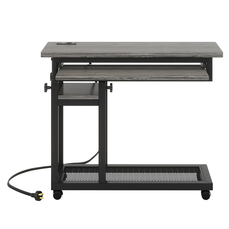 Bureau portatif réglable de 28 à 39,3 po de hauteur avec prise de courant et ports USB, Gris