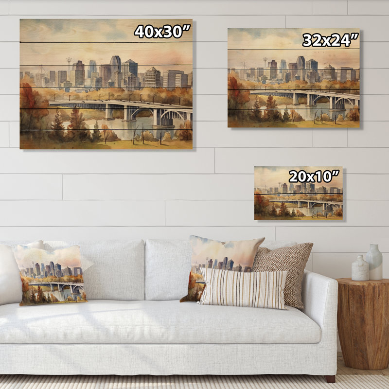 Edmonton, paysage sur bois, impression, H 10 po x l 20 po x P 0,78 po