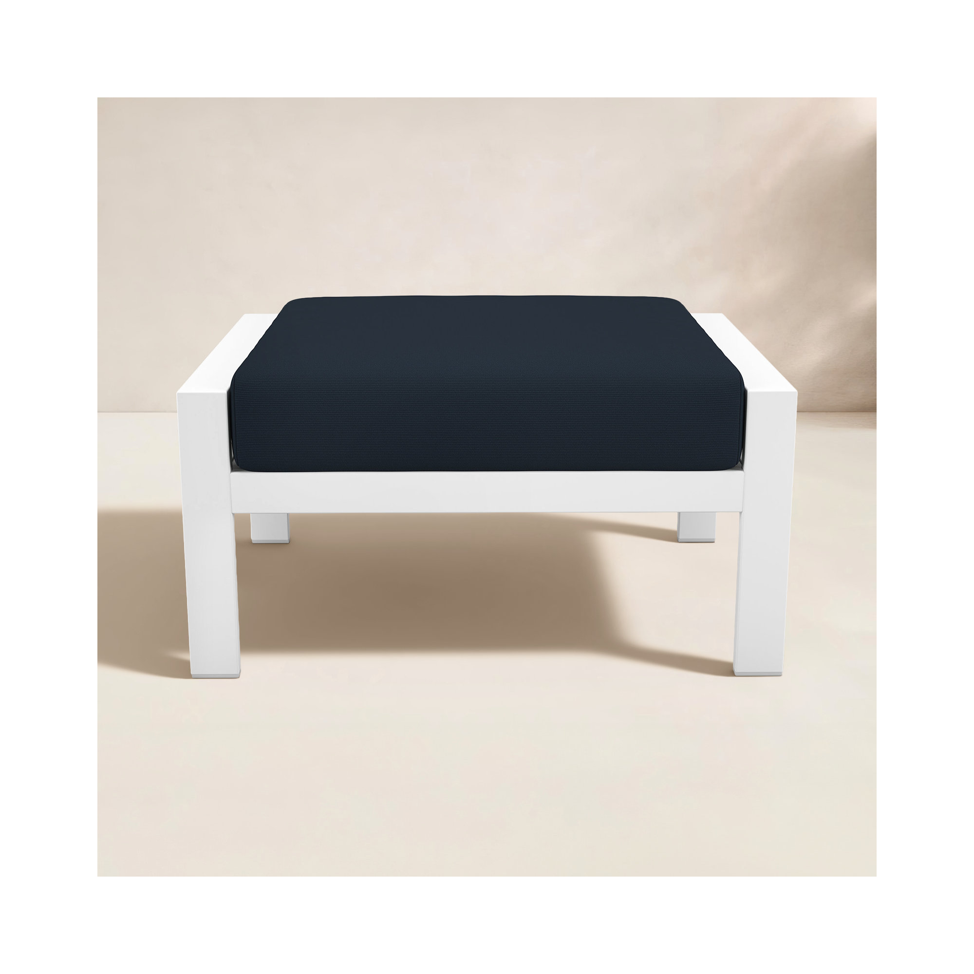 Townsend Metal Outdoor Ottoman With Sunbrella Cushion, Canvas Navy