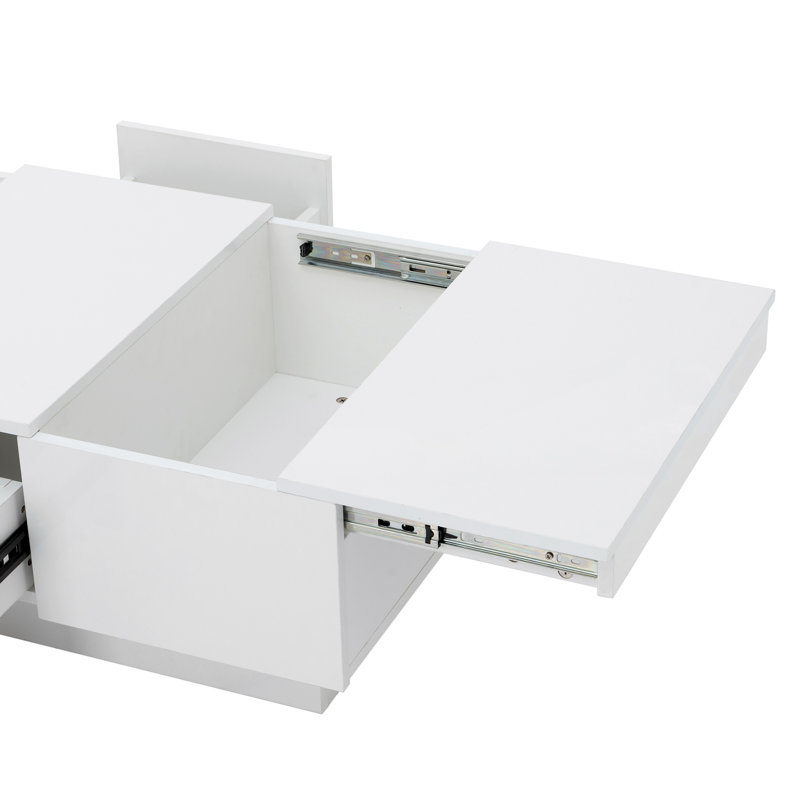 Coffee Table With 2 Large Hidden Storage Compartment, Extendable Cocktail Table With 2 Drawers, High-Gloss Centre Table With Sliding Top For Living Room