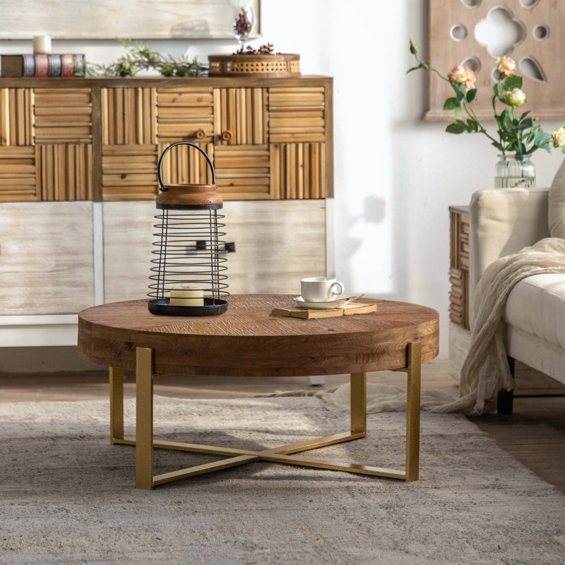 Table basse Solid, Doré, H 13,38 po x L 31,29 po x l 31,29 po, Naturel