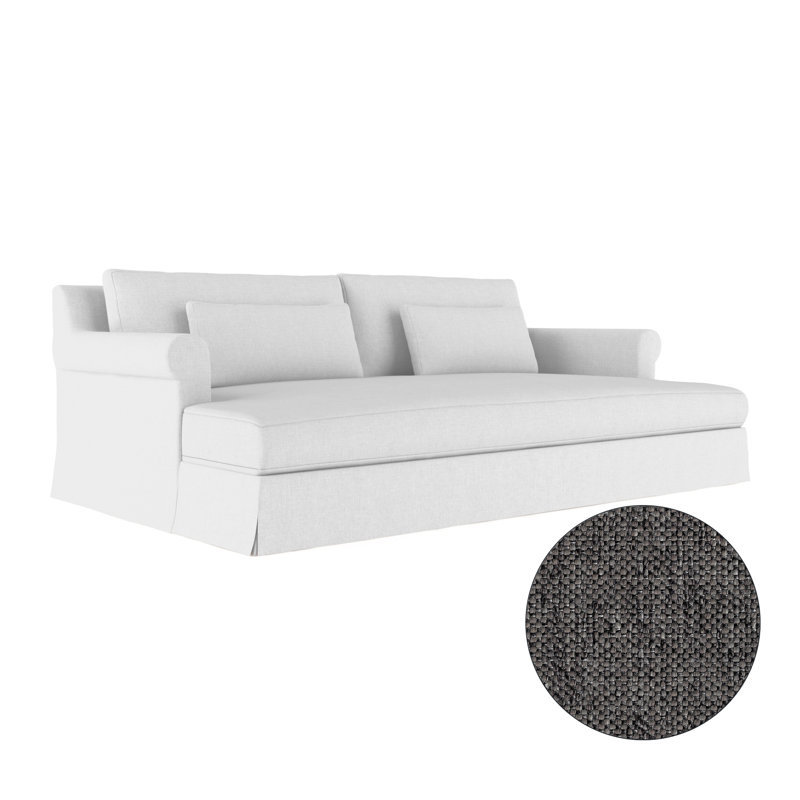 Ludlow Rolled-Arm Skirted Daybed, Ebony, Vintage Leather Chocolate