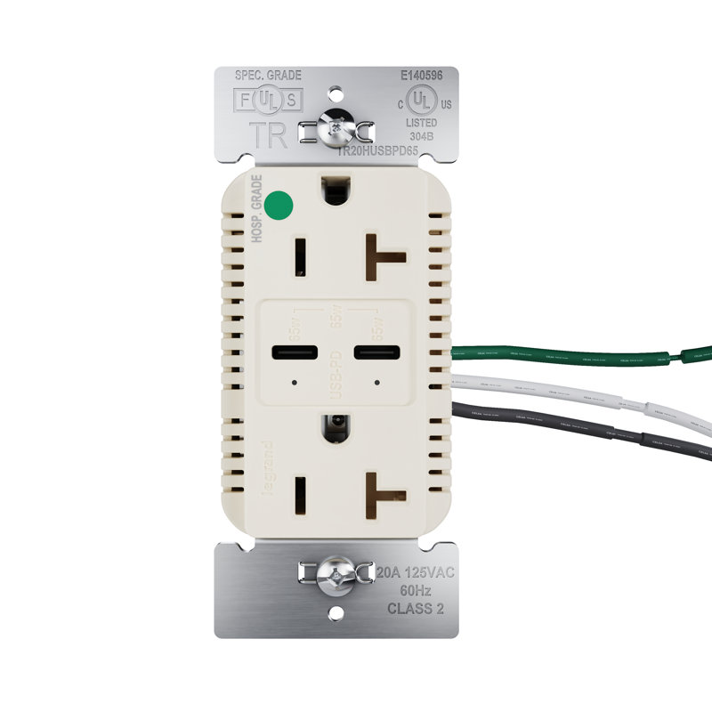 Legrand 20A, alimentation inviolable, alimentation hôpital, alimentation USB, type C, Light Almond