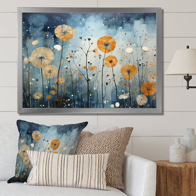 Blue Dandelion Floral Symphony VI - Floral Wall Art Living Room