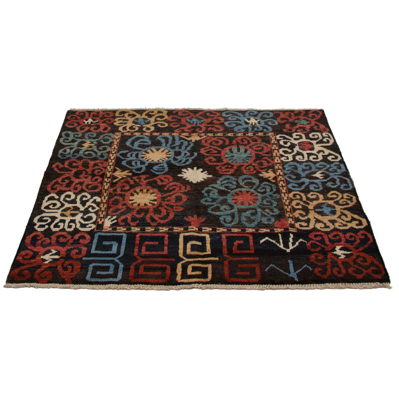 Tapis décoratif en laine noué à la main de conception unique 5 pi 10 po x 6 pi 3 po en forme de Bollenback New Age
