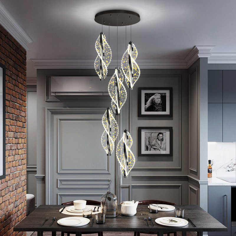 Lustre 5 lumières DEL moderne en acrylique noir, 3600 Lumens, 78.7" H x 15.7" W x 15.7" D, Matte Black