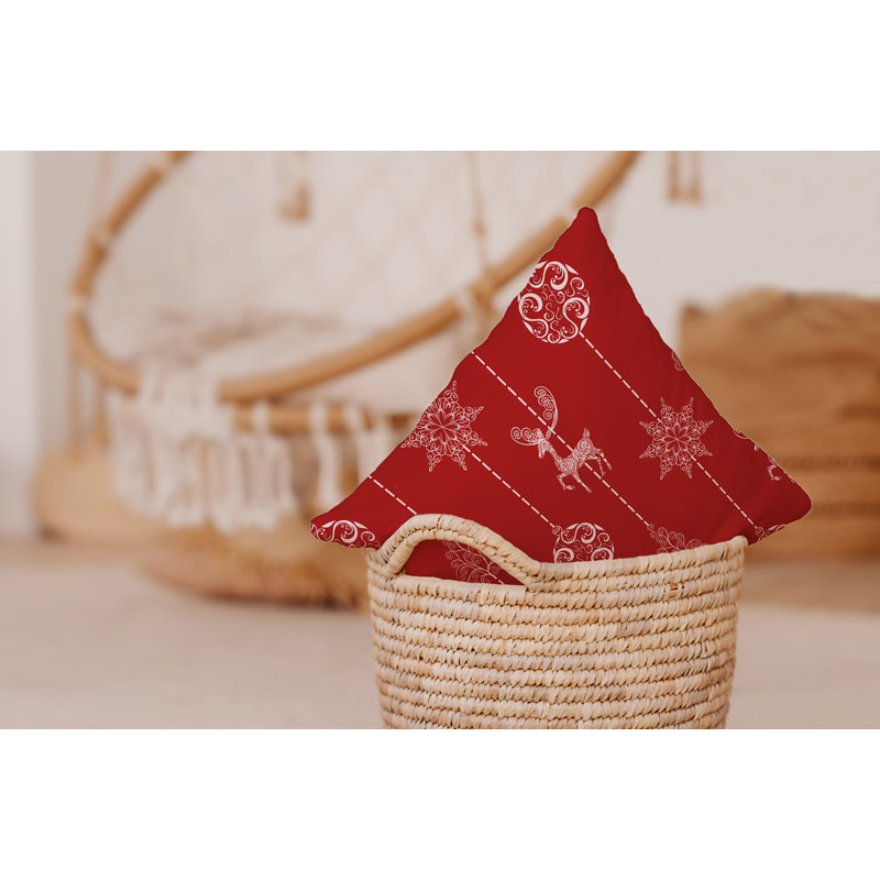 Coussin intérieur / extérieur Christmas Lines, H 18 po x l 18 po, Rouge