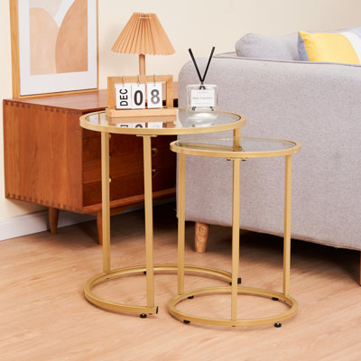 Baina 23.5"H Round Nesting End Table Set with Metal Frame by Mercer41