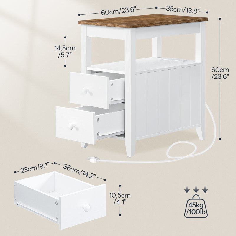 Tacito 23.6'' Tall 2 - Drawer End Table with Storage and Charging Station
