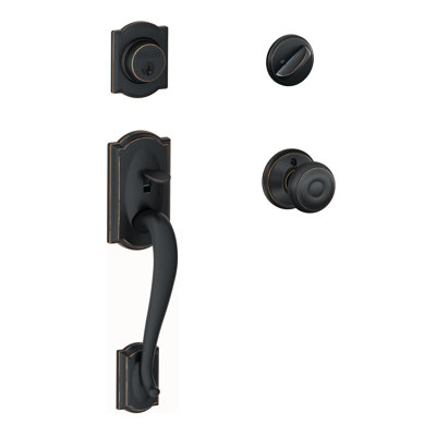 Camelot Handleset with Single Cylinder Deadbolt and Georgian Door Knob and Rosette