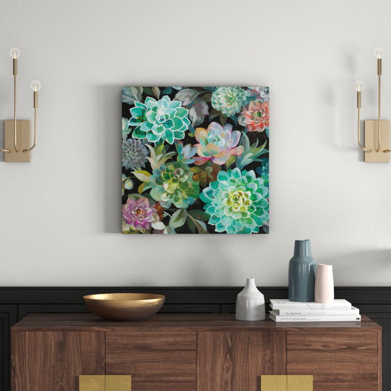 Floral Succulents by Danhui Nai - Floater Frame Print on Canvas, 45.72 cm H x 45.72 cm W x 1.91 cm D, No Frame