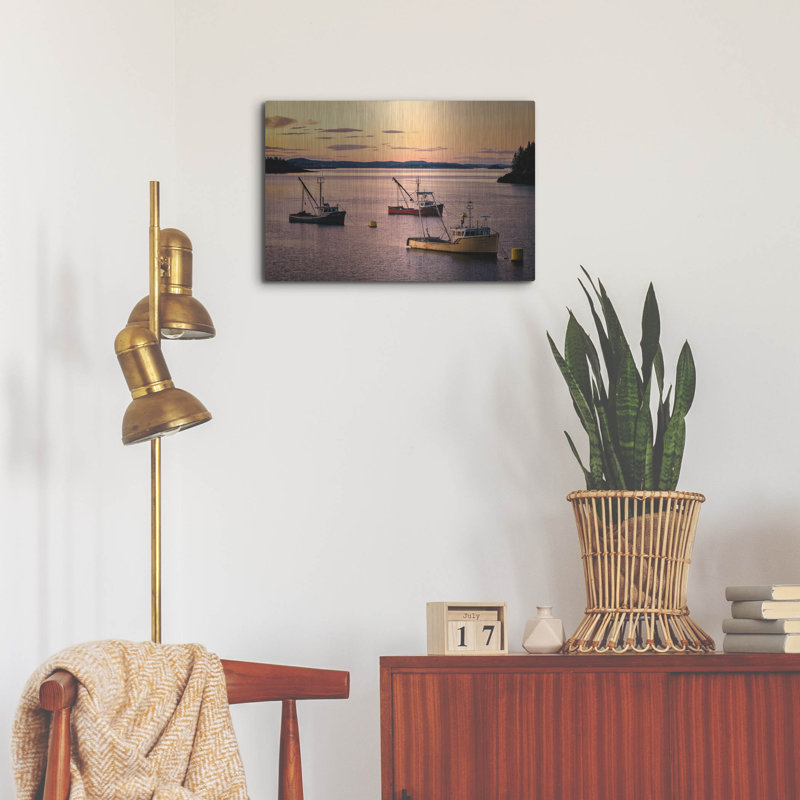 Art mural en métal luxueux «Twilight In The Harbor» par Rick Berk, H 16 po x l 24 po