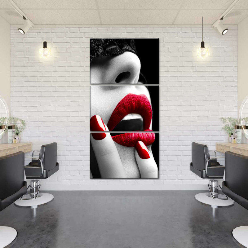 Lèvres rouges sur toile, ensemble de 3 pièces, H 12 po x l 27 po