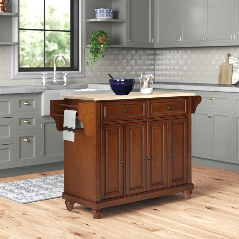 Van Granite Top Kitchen Cart, Classic Cherry, Natural Wood