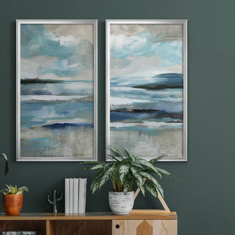 «Distant Drama I», ensemble de 2 peintures sur toiles, H 18,5 po x l 49 po, Toile encadrée, Silver