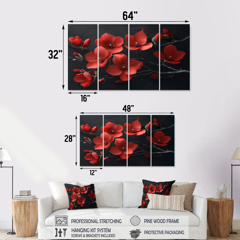 Ritzman - Magnolias, ensemble d'art sur toile, H 32 po x l 64 po