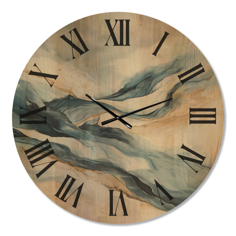 Glacier Blue Flow II - Horloge murale moderne, impression sur bois, Très grand