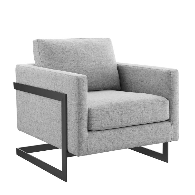Fauteuil d'appoint en tissu Posse, Velours gris clair, Noir