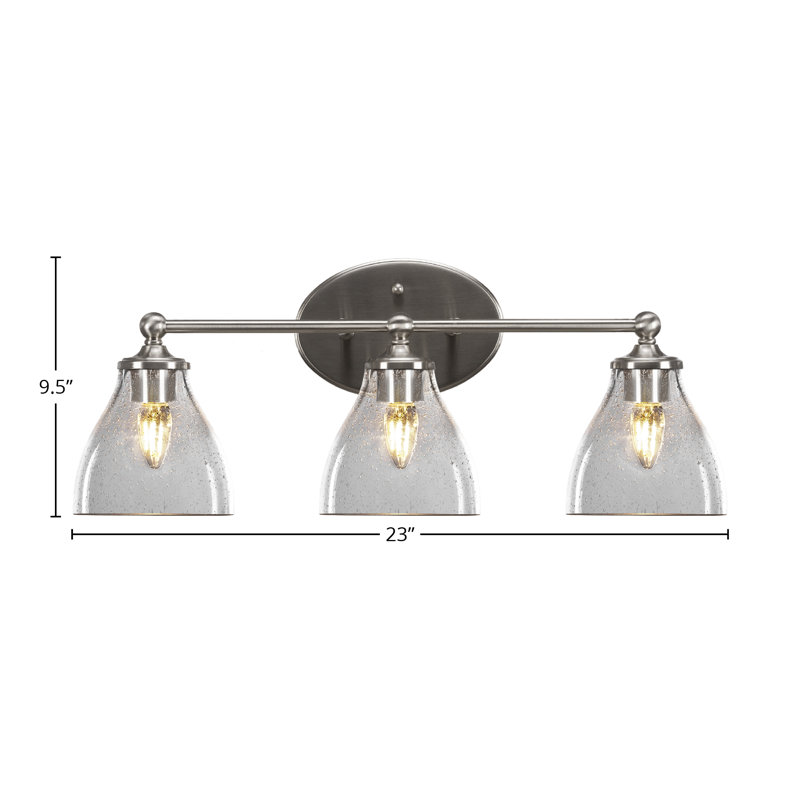 Barre d'éclairage de salle de bain Aitkens avec verre à bulles transparent 6,25 po, Nickel brossé, 3