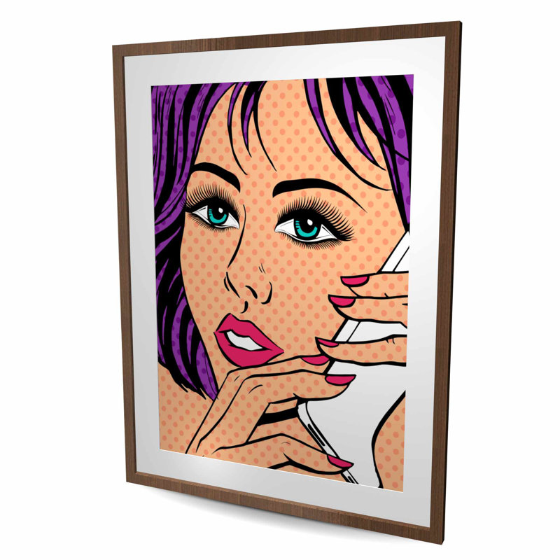 «Pop Art Style Lady on Téléphone - Retro Woman», reproduction encadrée