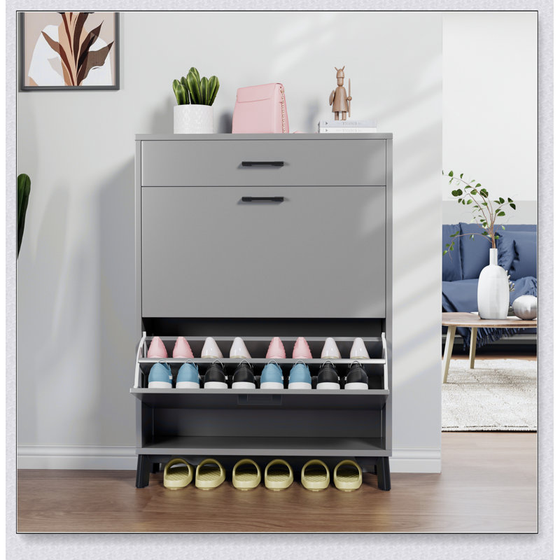 Armoire à chaussures Design exquis, optimisation de l'espace, matériaux de haute qualité, décoration intérieure, Noir, Gris