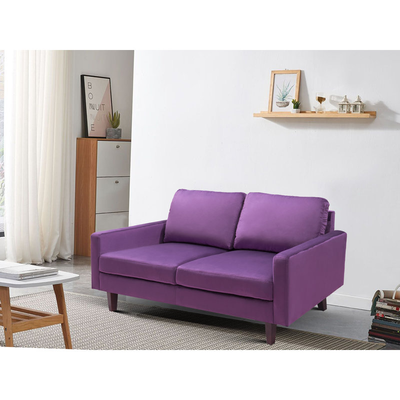 Square Arm Loveseat, Purple Velvet, 35" H x 60" W x 33" D