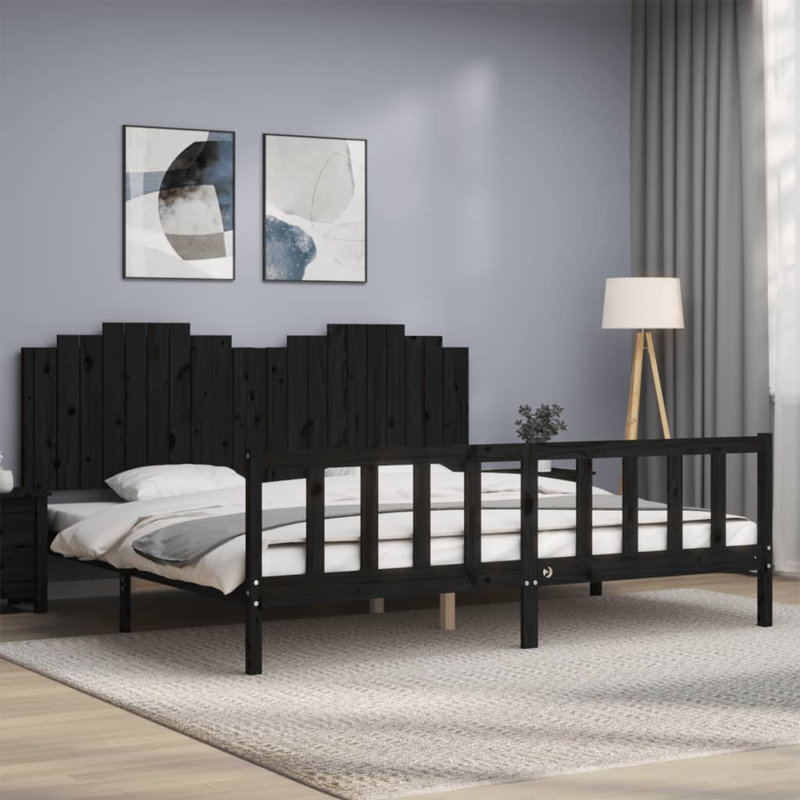 Bed Frame with Headboard, Black, 200 x 200cm