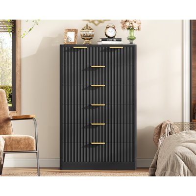48.03''H Fluted 7 Drawer Dresser For Bedroom, Modern Chest Of Drawers, Wood Closet Clothes Organizer For Bedroom, Hallway, Black