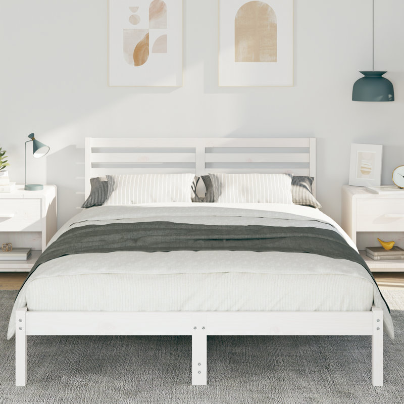 Solid Wood Bed Frame, European Double (140 x 200 cm), White