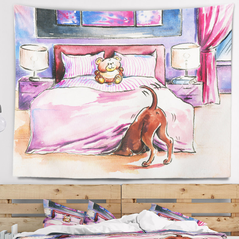 Tapisserie brune dans la chambre à coucher, H 50 po x l 60 po