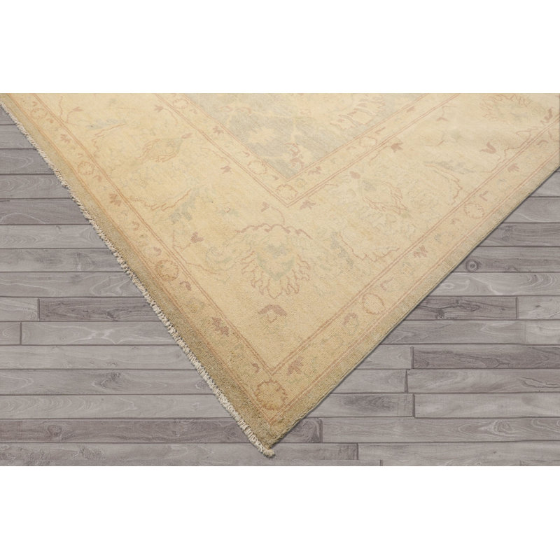 Tapis traditionnel en laine beige menthe, noué à la main, 2,99 m x 4,17 m
