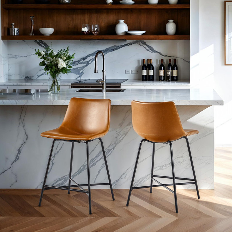 Tabouret de comptoir en similicuir Aobh, Brun whisky