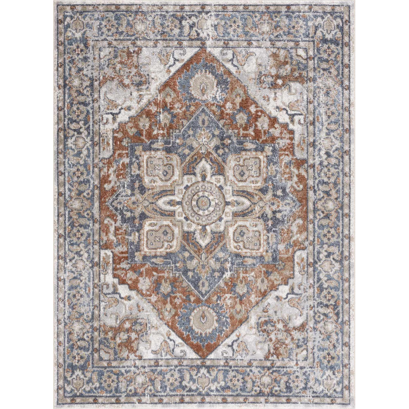 Tapis orange lavable à la machine Medallion Design Performance, Rectangle 7 pi 10 po x 10 pi 2 po