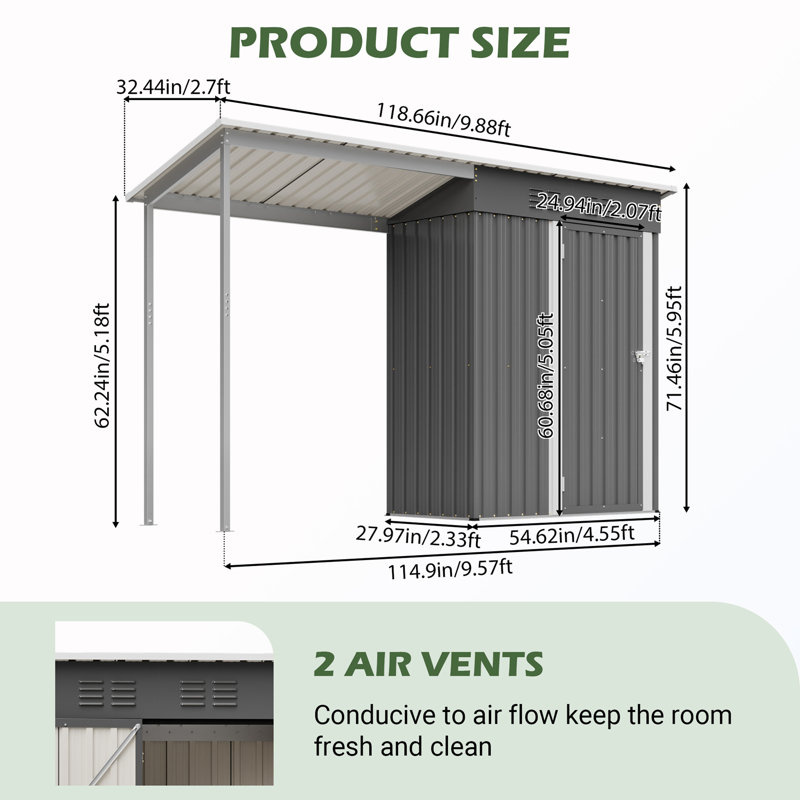 Abri métallique adossé avec pergola ouverte