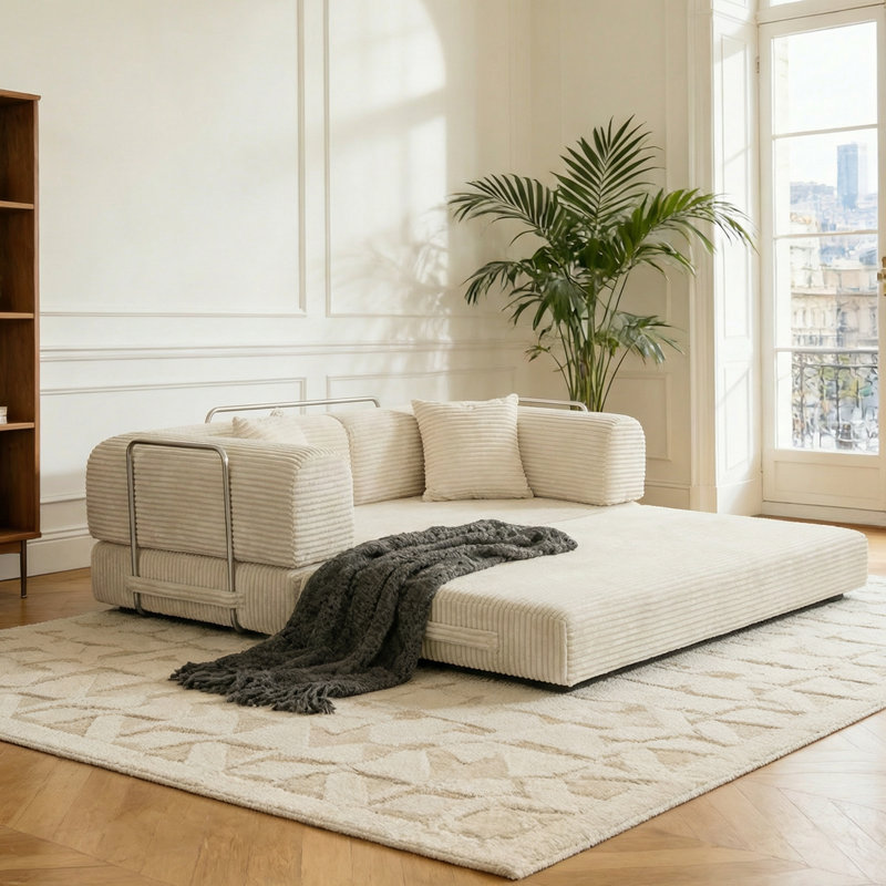 Canapé-lit convertible de 78,7 pouces avec deux coussins, matelas pliant en velours côtelé, amovible et lavable, pour un petit espace de salon.