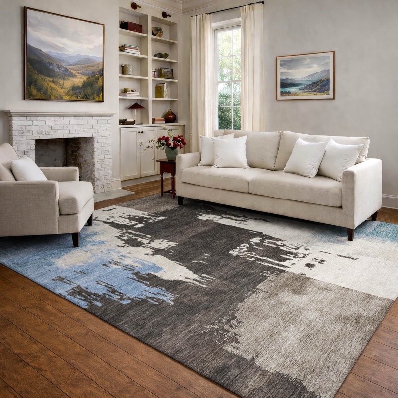 Premium Machine Washable Mayfield AMF2347 Abstract Rug, 9' x 12', Brown