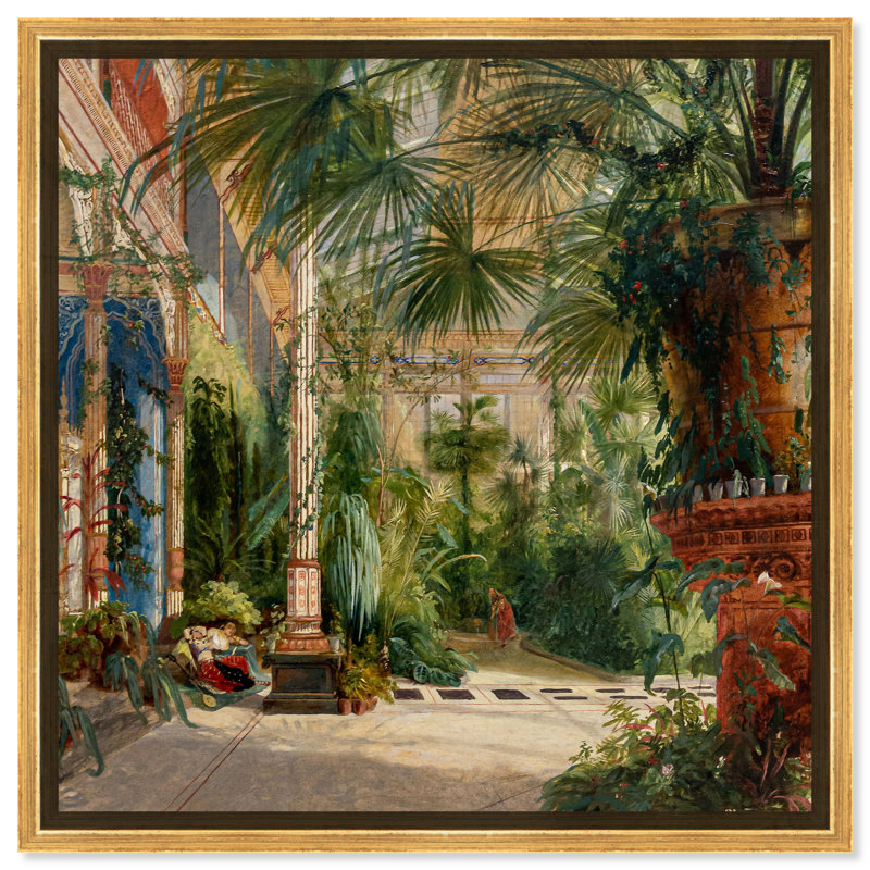 Intérieur de Palm House - Peinture, H 20 po x l 20 po, Toile encadrée, Doré