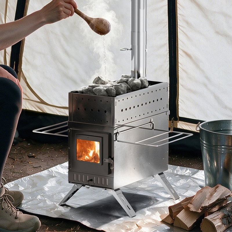 2 in 1 Portable Stainless Steel Wood Burning Sauna Stove Kit Outdoor Tent Stove with Chimney Pipes