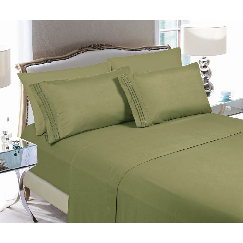 Microfiber Sheet Set with Deep Pocket Fitted Sheet, Green, Full Sheet Set with 2 Pillowcases