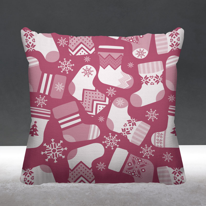 Coussin décoratif intérieur / extérieur Christmas Stockings, L 15 po x H 15 po, Rose